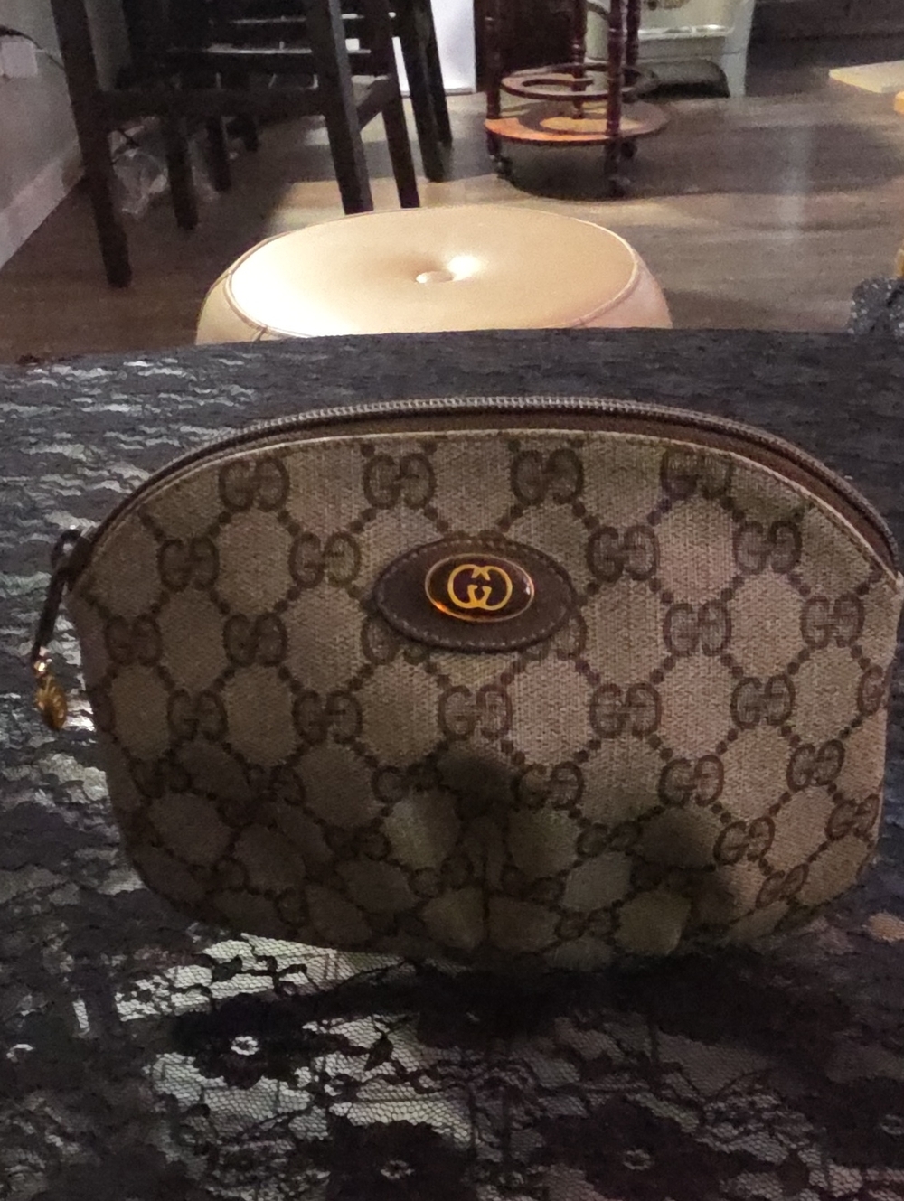 Gucci Brown GG Supreme Canvas Cosmetic Case with Gold-Tone Logo